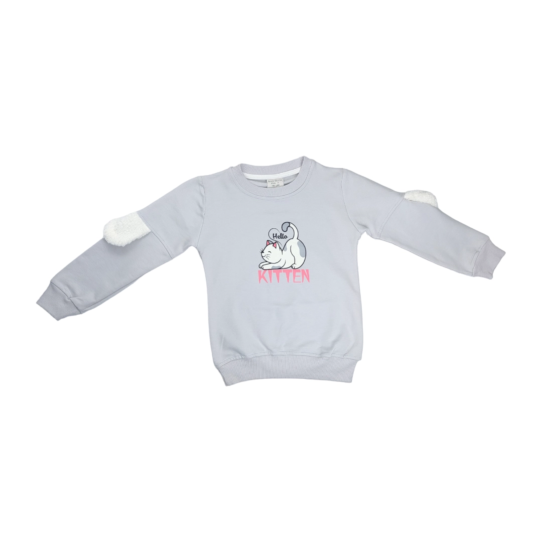 Roya Kids 6003 Kitten Baskılı Kız Sweat