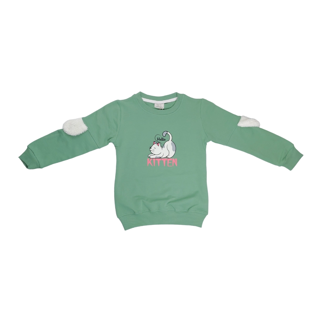 Roya Kids 6003 Kitten Baskılı Kız Sweat