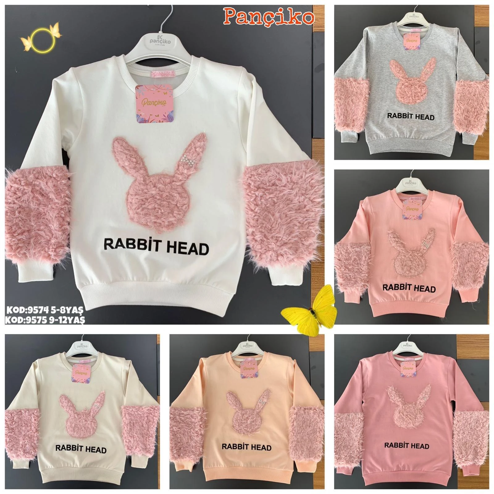 Pançiko 9574 Peluş Tavşan Şardonlu Kız Sweat